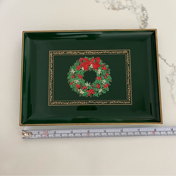 $10 Otagiri Japan Christmas Wreath Green Lacquer Tray Serving  VTG Lacquerware - Picture 4 of 5